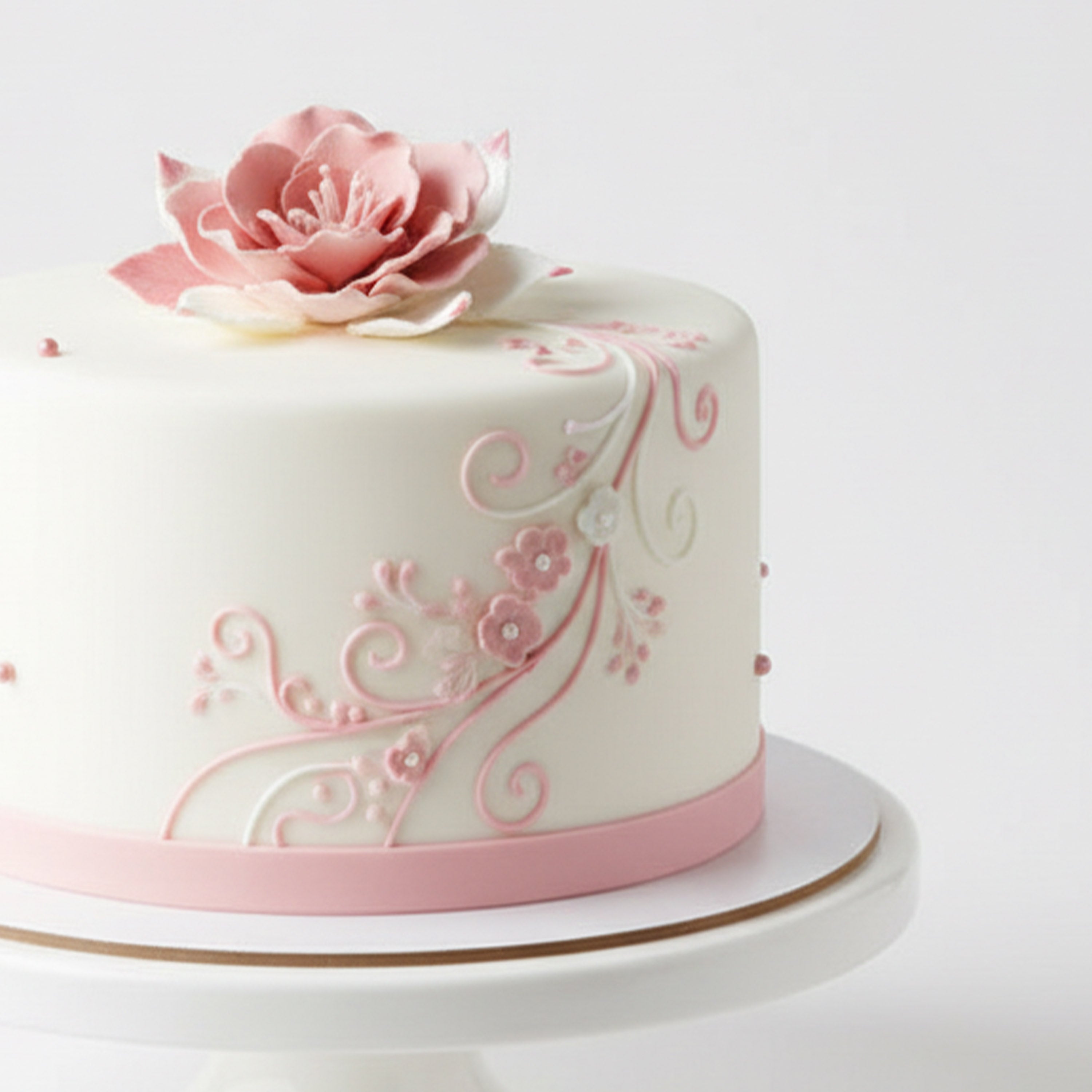 White and Pink One-Tier Fondant Birthday Cake