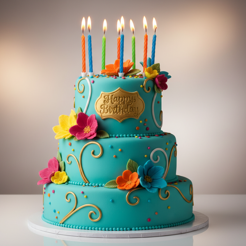 birthday cake made from fondant icing