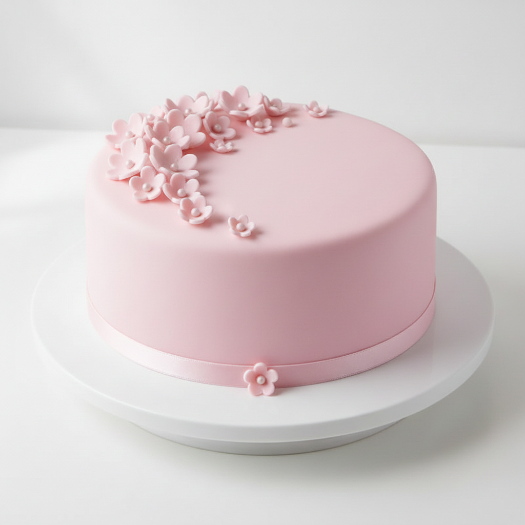 simple pink colour fondant icing cake