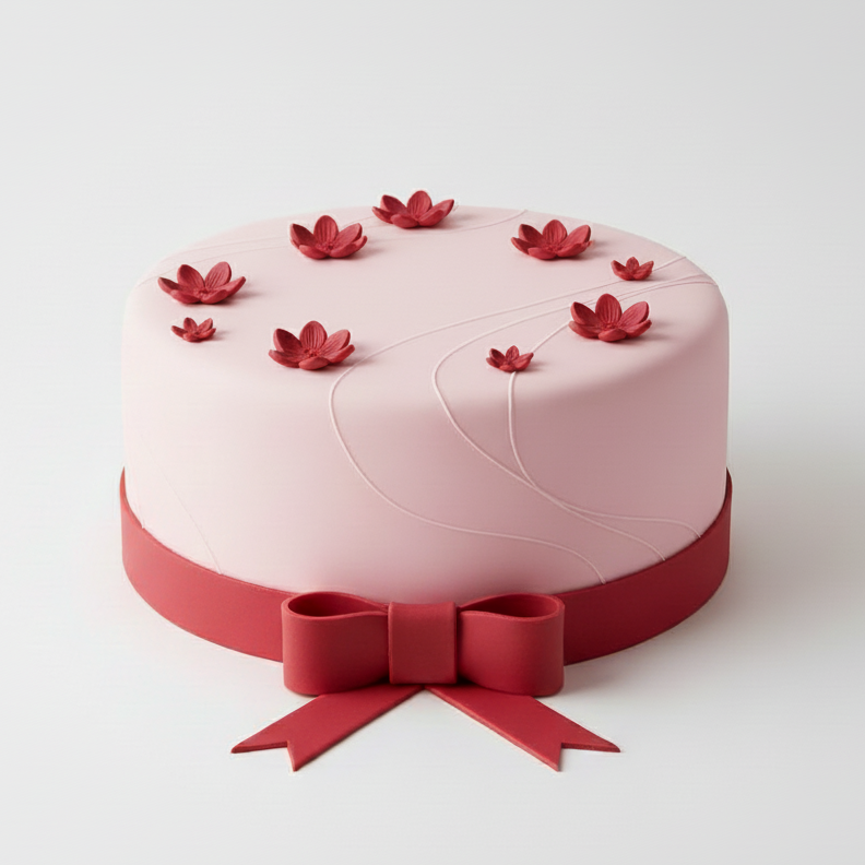 Pink and Red Fondant Birthday Cake with Red Ribbon| Simple Elegant ...